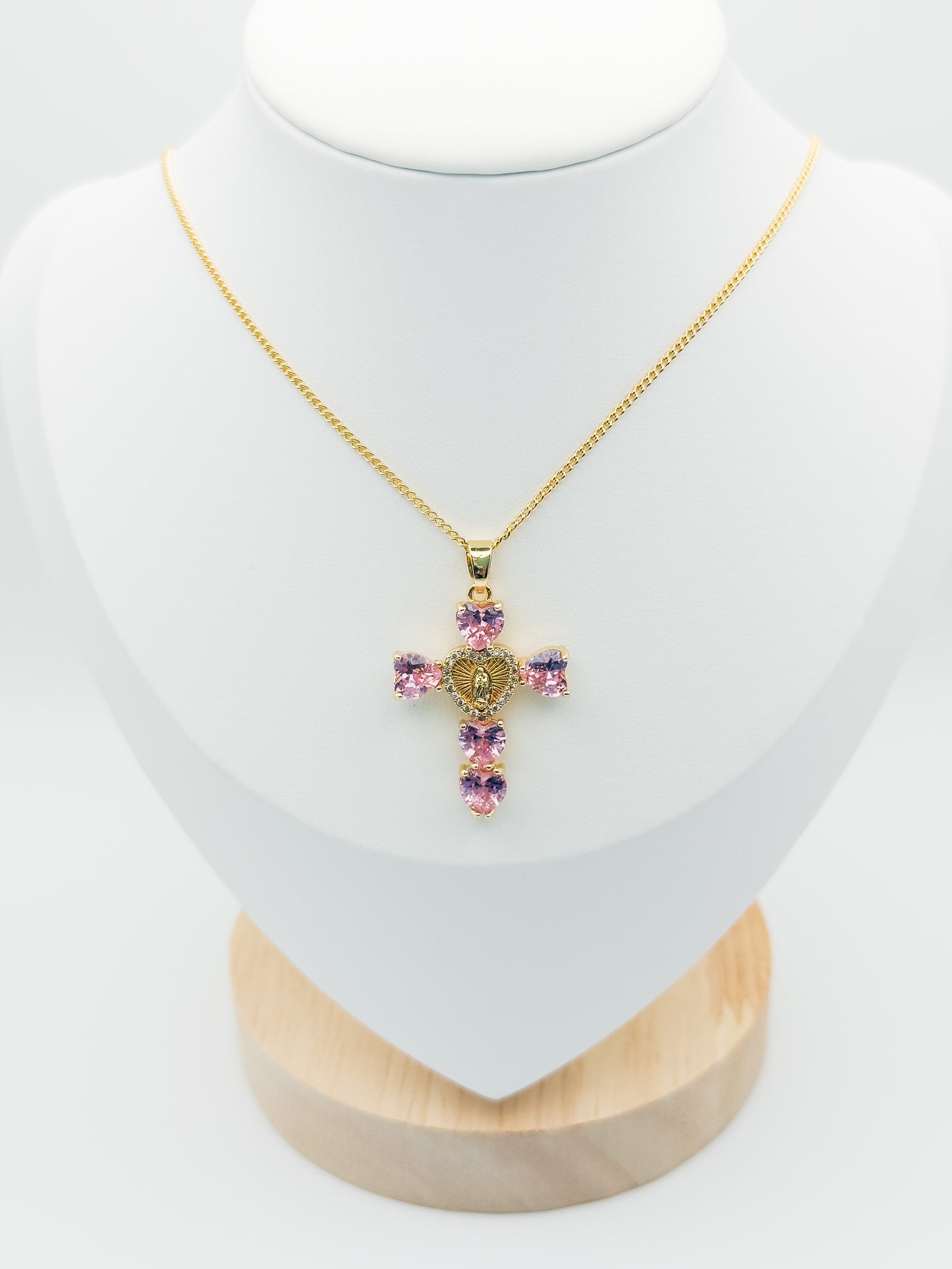 Guadalupe pink Heart Cross Necklace