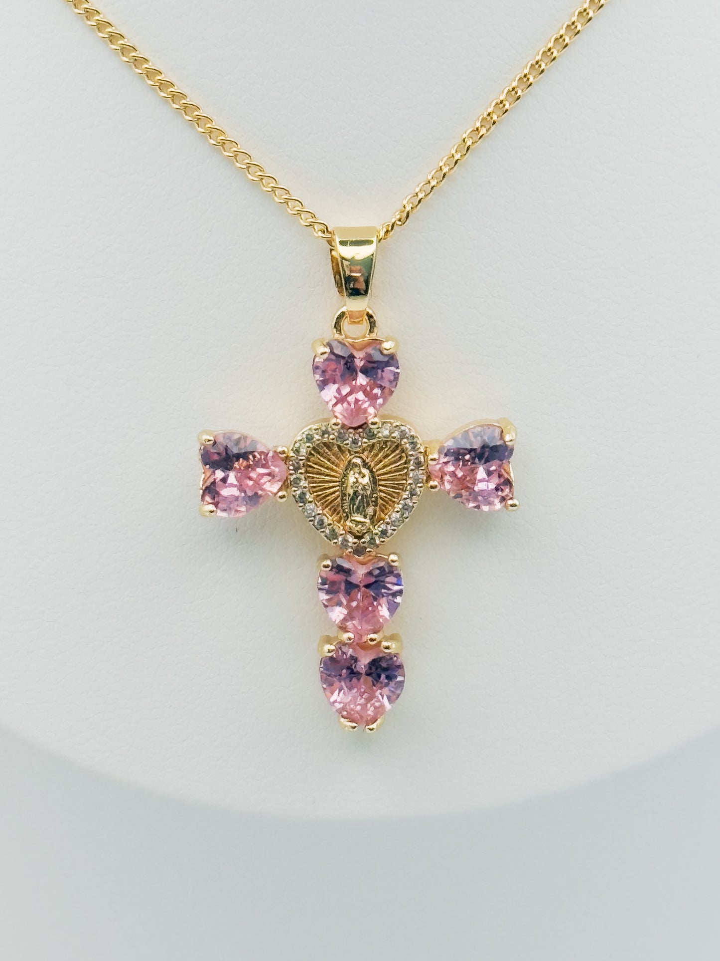 Guadalupe pink Heart Cross Necklace
