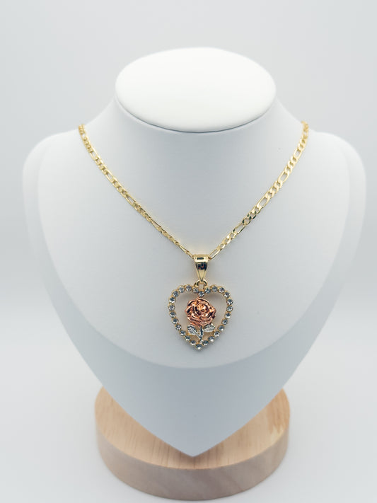 Cz Rose Heart Necklace