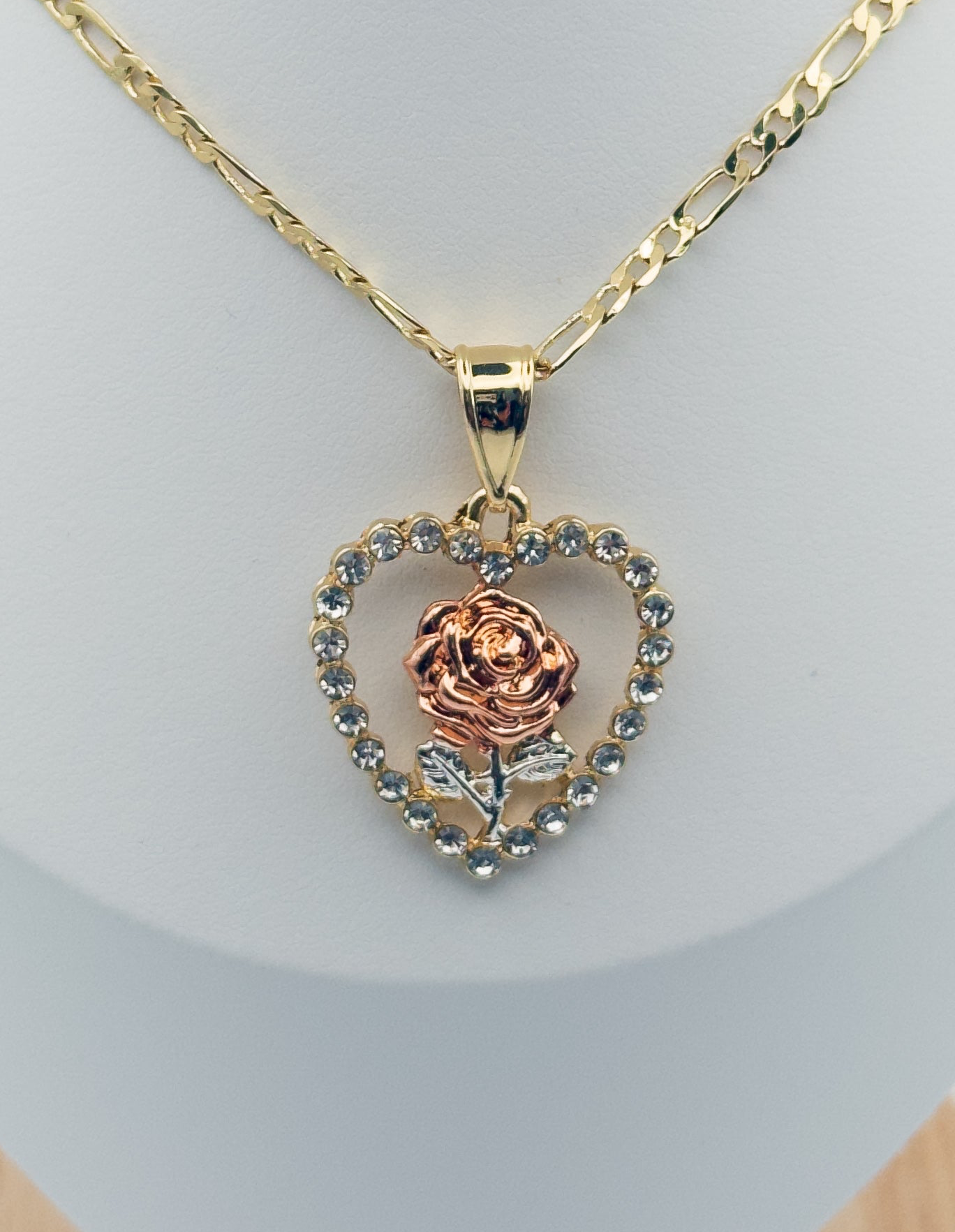 Cz Rose Heart Pendant
