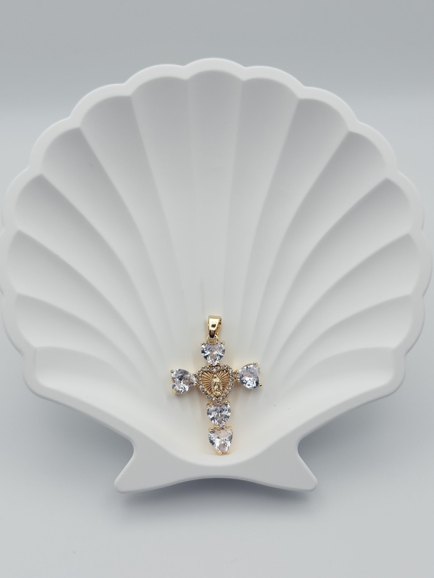 Guadalupe clear Heart Cross Necklace