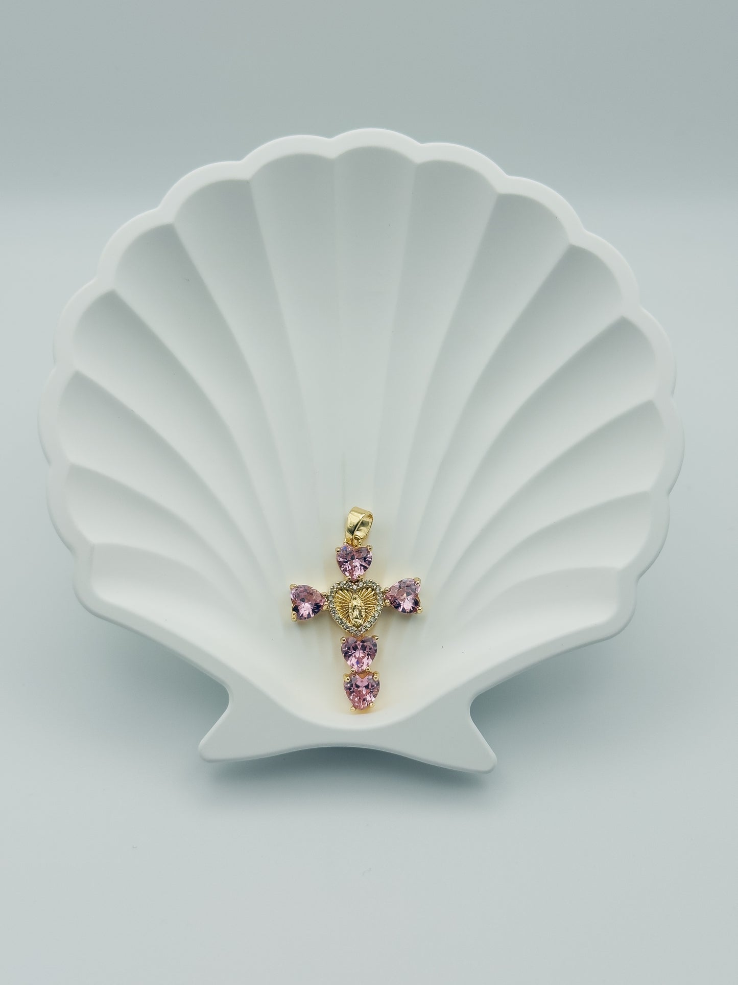 Guadalupe pink Heart Cross Pendant