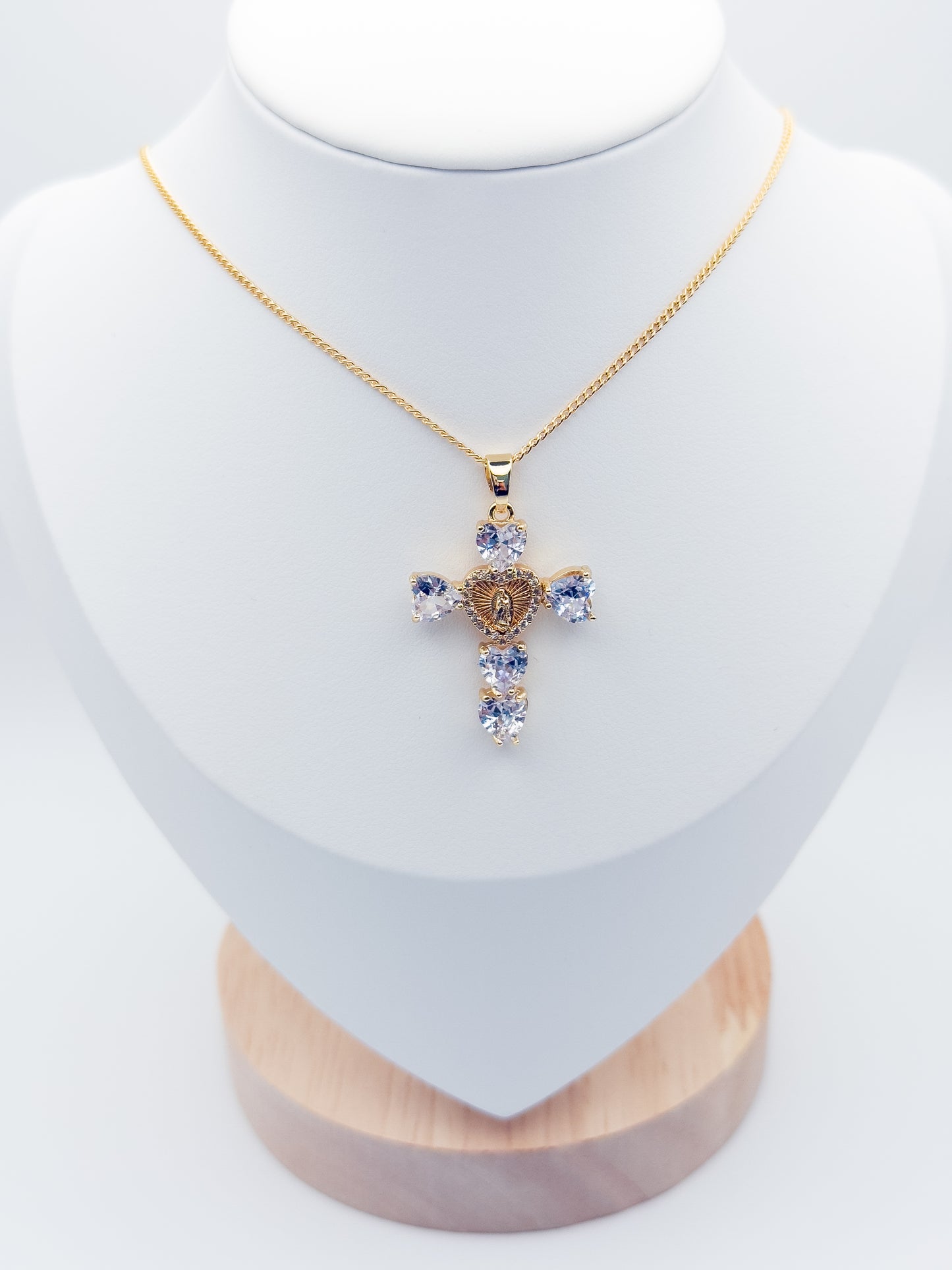 Guadalupe clear Heart Cross Necklace