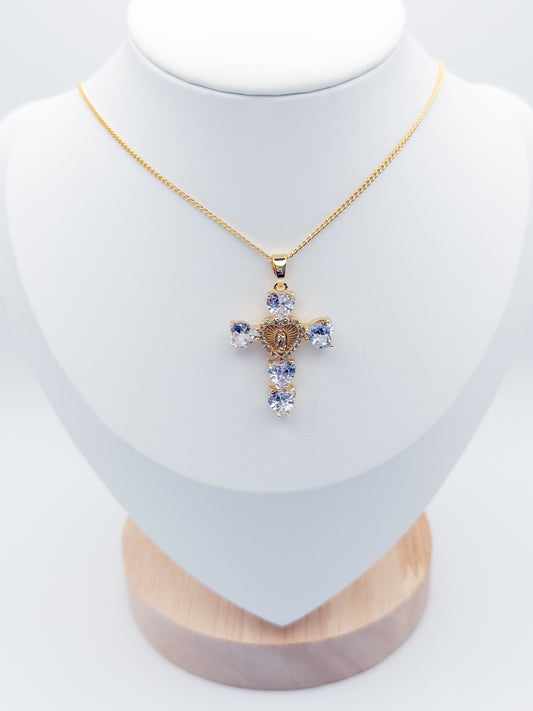 Guadalupe clear Heart Cross Necklace
