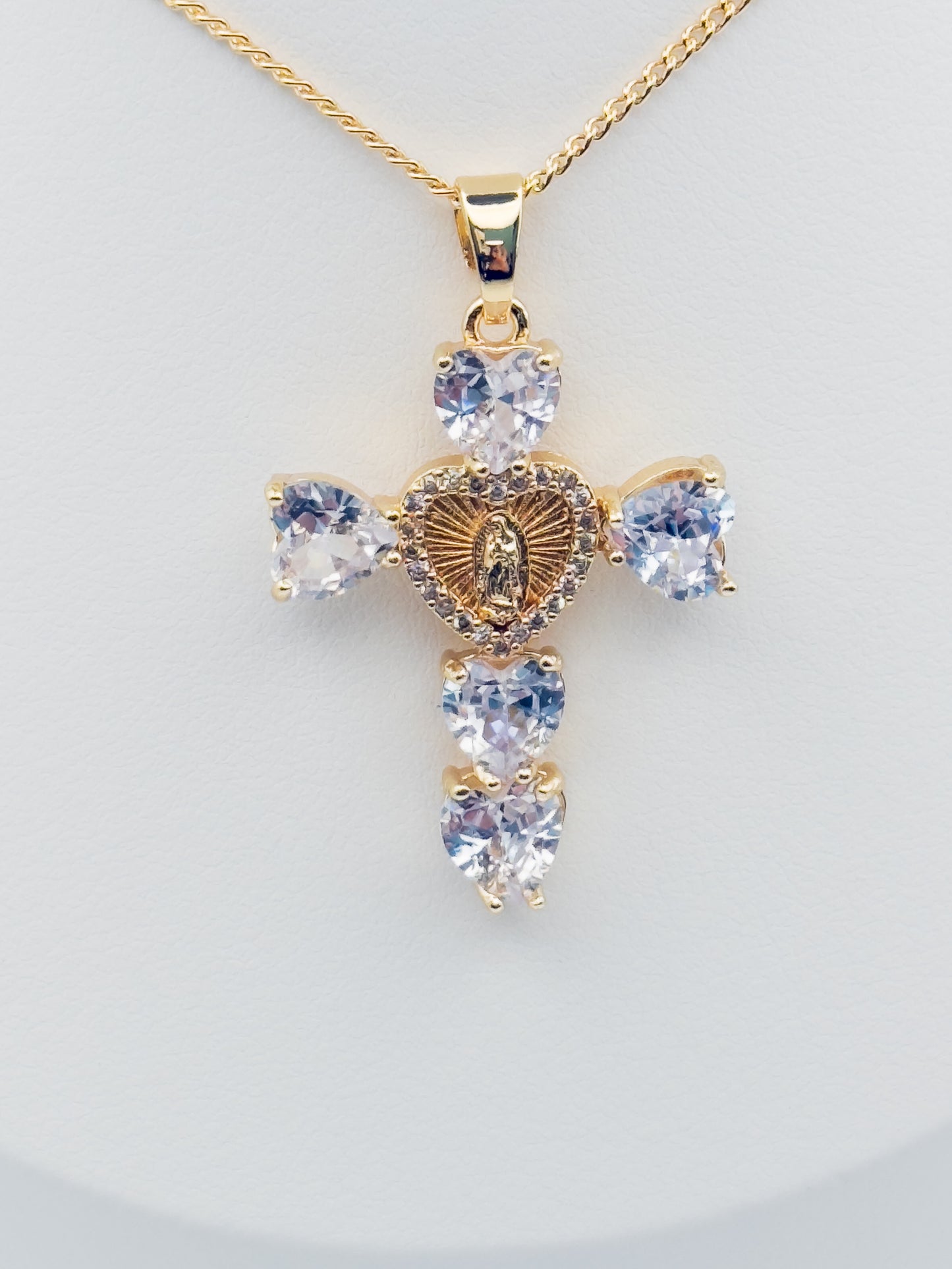 Guadalupe clear Heart Cross Necklace