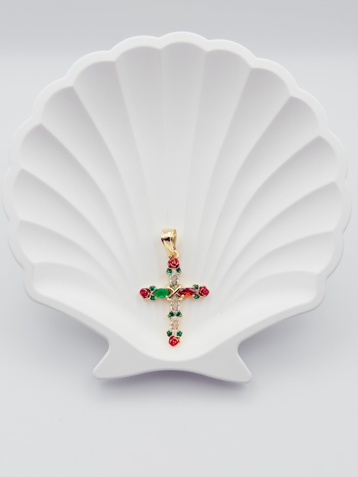 Cz Rose Cross Pendant