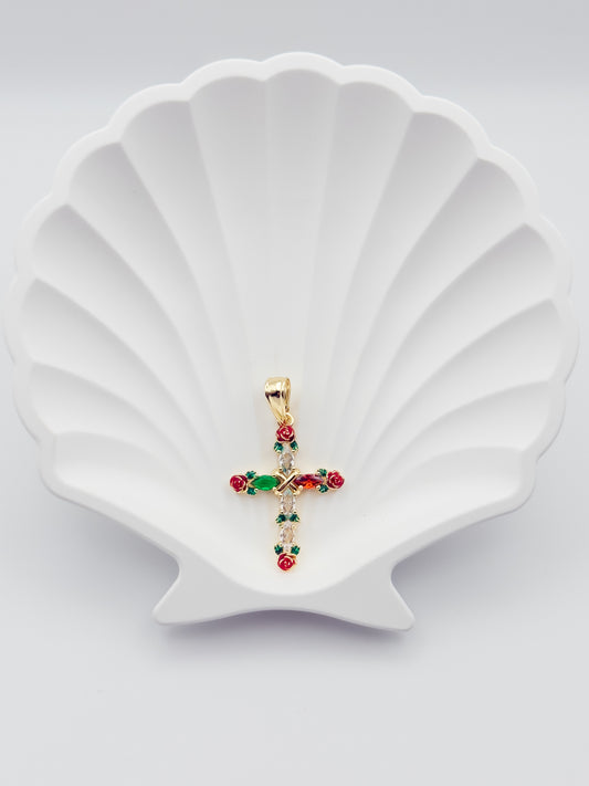 Cz Rose Cross Pendant