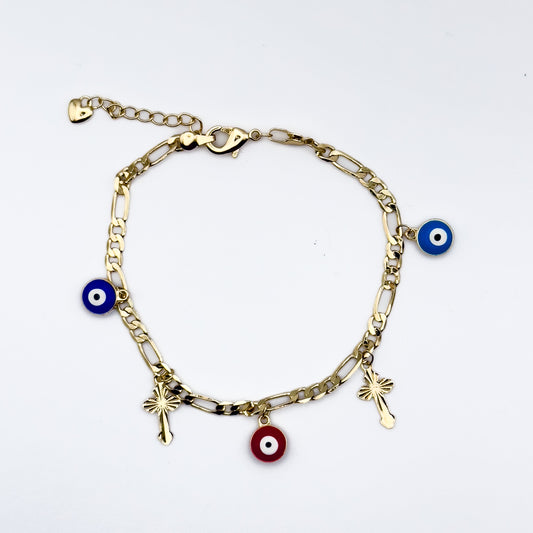 Evil Eye & Cross Charm Bracelet