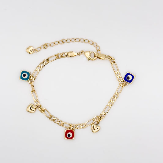 Evil Eye & Heart Charm Bracelet